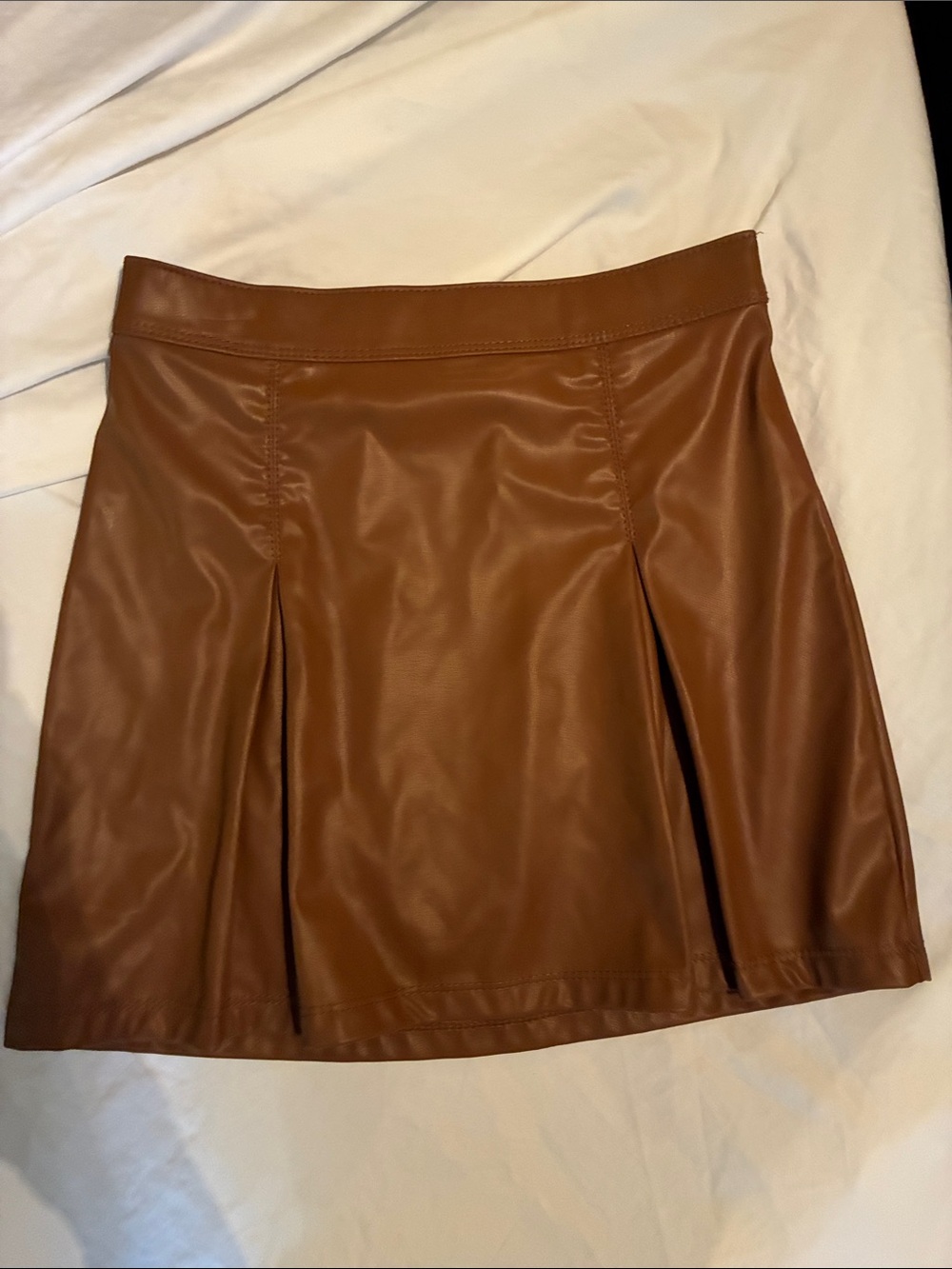 wonder nation Faux Leather Pleated Skirt in Brown